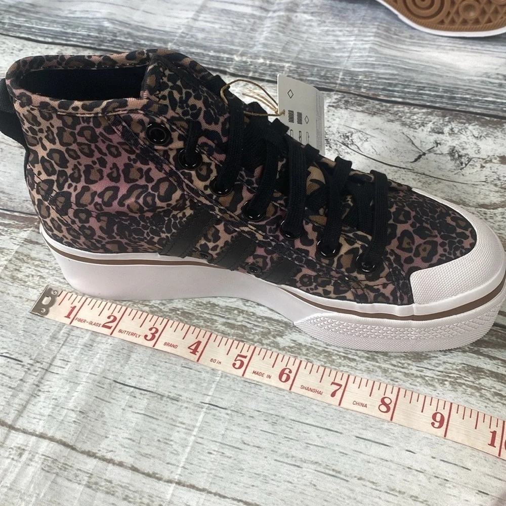 Adidas Nizza Platform Mid Leopard Print Sneakers Pink/Blk/Brwn Size 6 GY9531